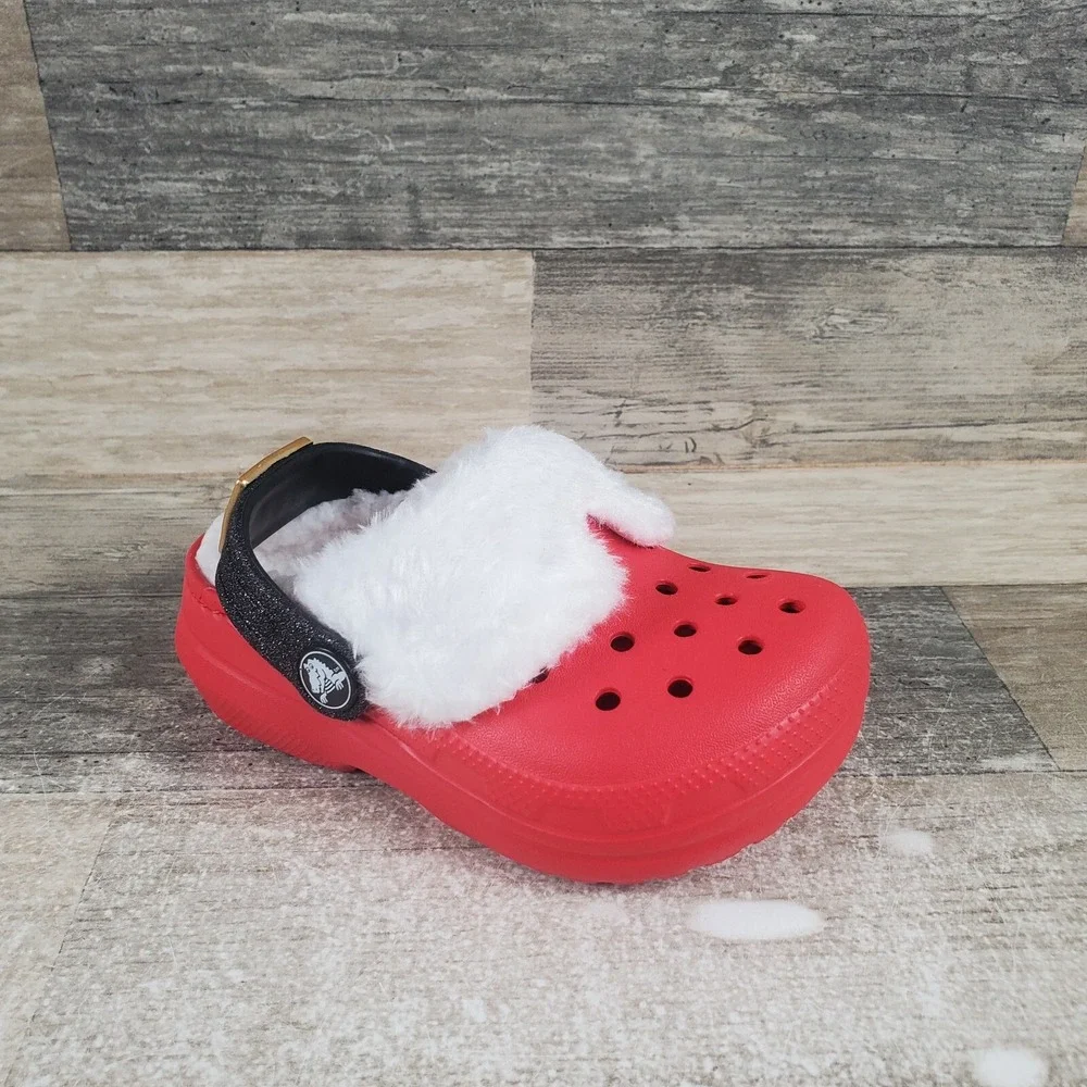 Crocs Classic Lined Santa‎ Kids Clog Sz 7 C7 Red Rubber Slip-On Slingback Shoes